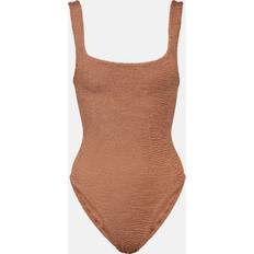 Brown - Women Swimwear Hunza G Brown Square Neck Swimsuit Metallic Cocoa UNI