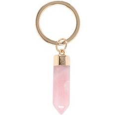 Pink Keychains Something Different Herren, Schlüsselanhänger, Semi Precious Rosenquarz Schlüsselanhänger Kristall, Gold