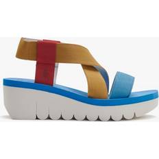 Yellow Slippers & Sandals Fly London Yabi Lipstick Yellow Azure Leather Mid Wedge Sandals Colour