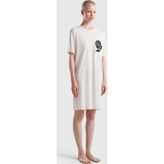 White - Women Nightgowns United Colors of Benetton Nightshirt With Floral Pocket, XS, Creamy Women