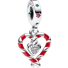 Pandora Double Candy Cane Heart Christmas Dangle Charm - Silver/Multicolour