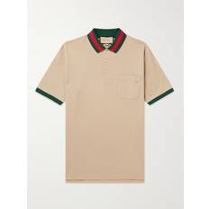 Gucci Polo Shirts Gucci Logo-Embroidered Stretch-Cotton Piqué Polo Shirt Men Neutrals