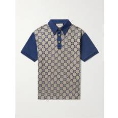 Gucci Polo Shirts Gucci Panelled Cotton-Jersey and Logo-Jacquard Silk-Blend Polo Shirt Men Blue