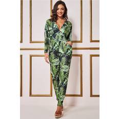 Goddiva Tropical Print Jumpsuit Green