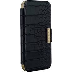 Ted Baker KHAILIA Black Croc Dual Card Slot Folio Phone Case for iPhone 12/12 Pro Gold Shell