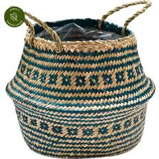 Turquoise Boxes & Baskets Ivyline Seagrass Tribal Teal Lined D35cm Basket