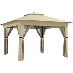 Brown Garden & Outdoor Environment OutSunny Pop Up Gazebo with Solar LED 3x3 m