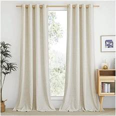 PONY DANCE Linen Curtains 96 Drop Pair, Extra Eyelet Top Thick Flax