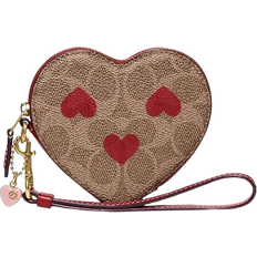 Zip Around Coin Purses Coach Heart Wristlet In Signature Canvas With Heart Print - Brass/Tan Red Apple