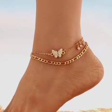 Metal Anklets Summer Beach Silver Heart Butterfly Anklets For Women Boho Metal Chain Beaded Anklet On The Leg Foot Jewelry Multicoloured