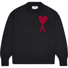 Wool Tops AMI De Coeur Logo Sweater - Black/Red