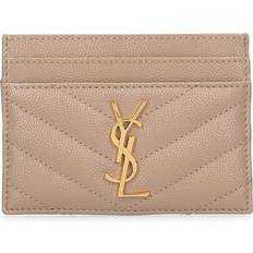 Beige Wallets & Key Holders Saint Laurent Monogram Quilted Leather Card Case - Dark Beige/Gold