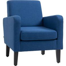 Blue Chairs Homcom Armchair with Rubber Wood Blue Lounge Chair 74cm