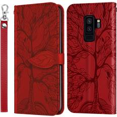 Samsung Galaxy S9 Wallet Cases For Samsung Galaxy S9 Plus Wallet Case,2 Credit Card Slot ID Card Holder,PU Leather Flip Case with Strap Red