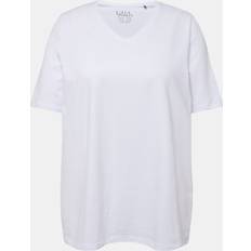 Ulla Popken Stora storlekar T-shirt A-linjemodell med v-ringning och kort ärm, Dam, vit, 42/44, Bomull