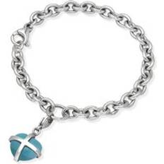 Topaz Jewellery C W Sellors Sterling Silver Turquoise Cross Heart Charm Bracelet Option1 Value Silver