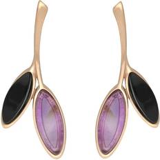 Amethyst Jewellery C W Sellors Leaf Drop Stud Earrings - Rose Gold/Black/Purple