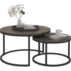 Homcom Round Faux Marbled Brown Nesting Table 78.5cm 2pcs