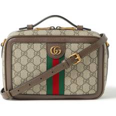 Gucci Bags Gucci Ophidia Small Leather-Trimmed Monogrammed Coated-Canvas Shoulder Bag Men Brown