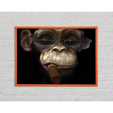Happy Larry The Chimp Cigar Smoker Orange Framed Art 29.7x21cm