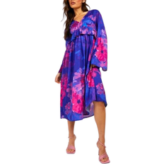 boohoo Floral Ruffle Waist Chiffon Midi Dress - Purple