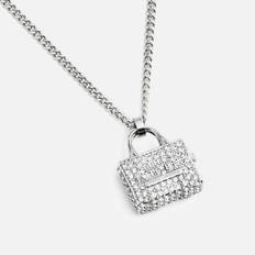 Marc Jacobs Silver Tone Pave Tote Pendant Necklace Silver/Crystal