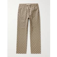 Gucci Trousers Gucci Straight-Leg Logo-Jacquard Cotton-Blend Drawstring Trousers Men Brown IT