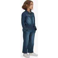 Reiss Kids' Marnie Elasticated Embellished Denim Jumpsuit, Blue