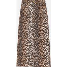Brown - Women Skirts Ganni Print Denim Maxi Slit Skirt 42/UK Multi