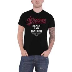 Saxon 2XL, Black T Shirt Denim And Leather Band Logo new Official Mens Black