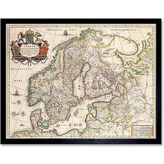 Wee Blue Coo Vintage Antique Map Scandinavia Norway Finland 12x16