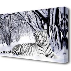 East Urban Home 'White Tiger in the Snow Wild Life' Graphic Print on