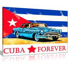 Happy Larry Cuban Flag & Car Canvas Picture Print