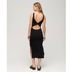 Superdry Women - XL Clothing Superdry Jersey Twist Back Midi Dress Black, Black, 16, Women