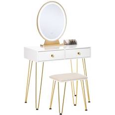 Gold Dressing Tables Homcom Oval LED Mirror with Hairpin Legs White Dressing Table 40x80cm