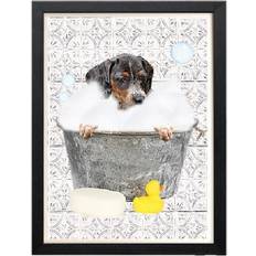 Happy Larry Sausage Dog Dachshund Print Dog In Tin Bath Vintage