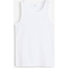 H&M Men White Slim Fit Ribbed vest top