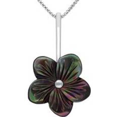 Pearl Necklaces C W Sellors Sterling Silver Dark Mother of Pearl Tuberose 20mm Pansy Necklace Silver