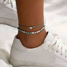 Women Anklets Shein 2pcs Random Beaded Fashionable Heart Shaped Anklet