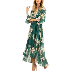 Florals - Women Clothing Yumi Kimono Midi Wrap Dress - Green