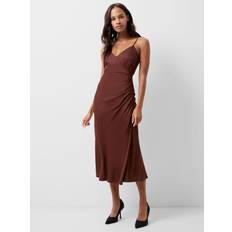 Brown - Solid Colours - Women Dresses French Connection Ennis Satin Slip Midi Dress