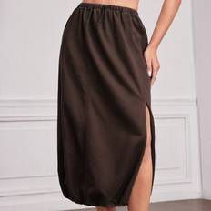 Midi Skirts Shein Womens Solid Color Side Slit Midi Skirt