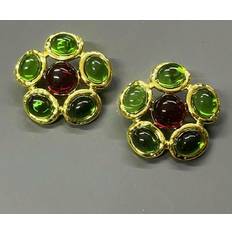 Shein pair Vintage Style MidRange Green Glass Flower Inlaid Earrings For Women