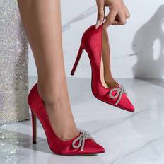 Polyurethane Heels & Pumps Shein Ladies Fashionable Red Metal Bowknot High Heel Pumps With Stiletto Heels