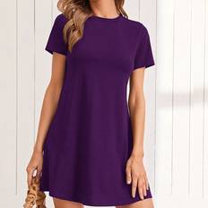 Purple - Short Dresses Shein Solid Tee Dress