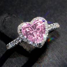 Pink Rings Shein PC Romantic Pink Heart Cubic Zirconia Ring For Women For ValentineS Day Gift Wedding Engagement Anniversary Party Jewelry