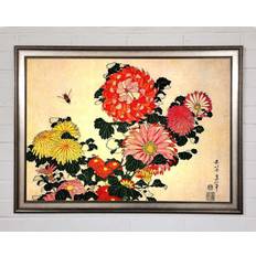 Ophelia & Co. Hokusai Chrysanthemum & Bee Gunmetal Framed Art 42x29.7cm