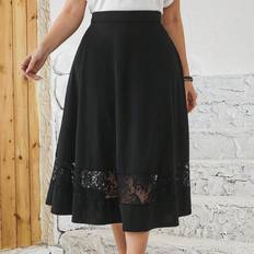 3XL Skirts Shein Plus Solid Color Lace Panel Midi Skirt