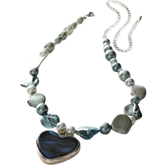 Free People Shuggie Necklace - Silver/Blue/Pearls