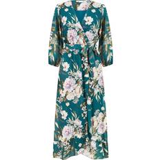 Florals - Turquoise Dresses Yumi Floral Wrap Midi Dress, Teal/Multi